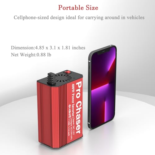 Pro Chaser 400W Power Inverters for Vehicles - DC 12v to AC 110v Car Inverter Converter, 6.2A Dual USB Charging Ports, Dual AC Adapter for Laptops Air Compressor