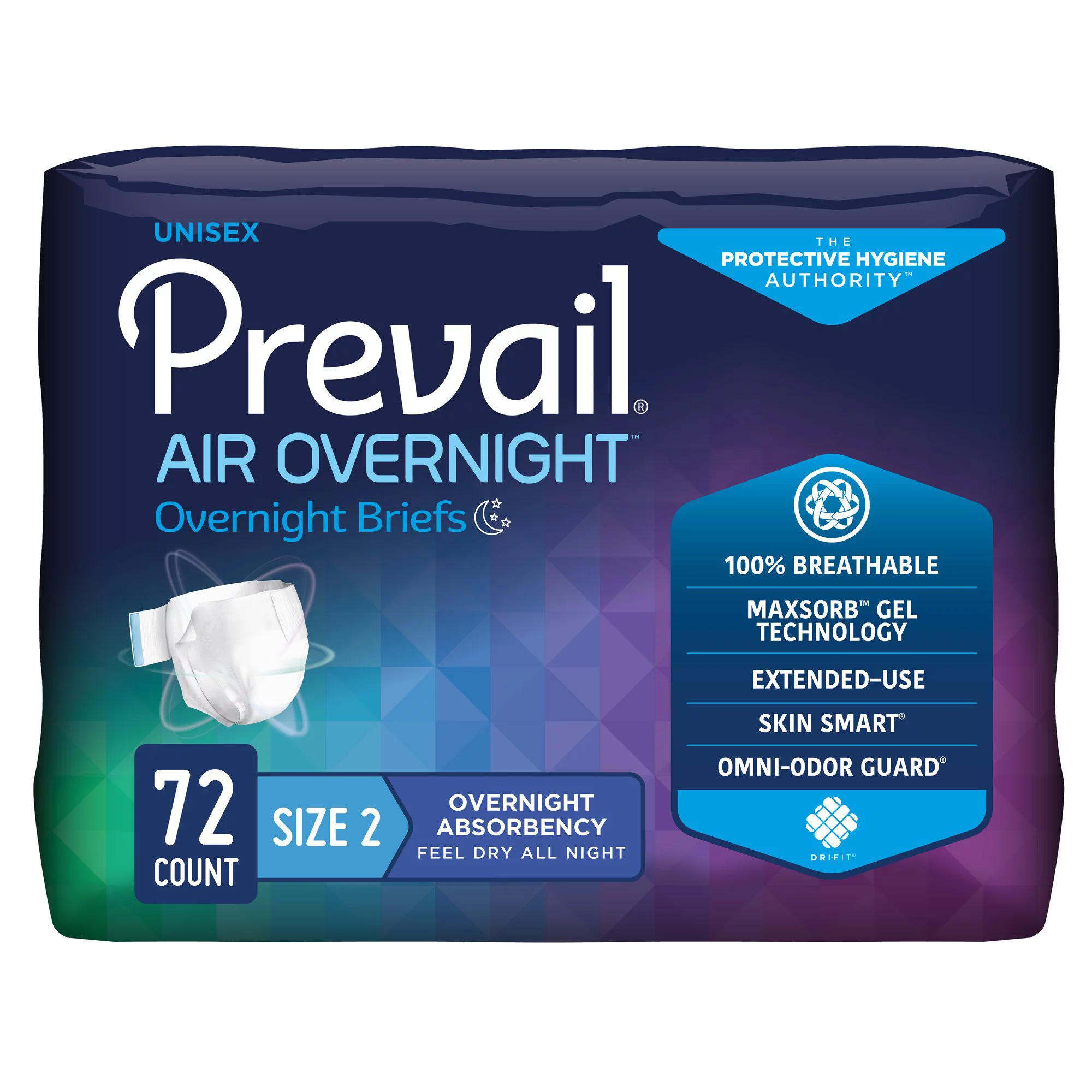Prevail Air Overnight Adult Brief Tab Closure Size 2 Disposable Heavy Absorbency, NGX-013 - CASE OF 72