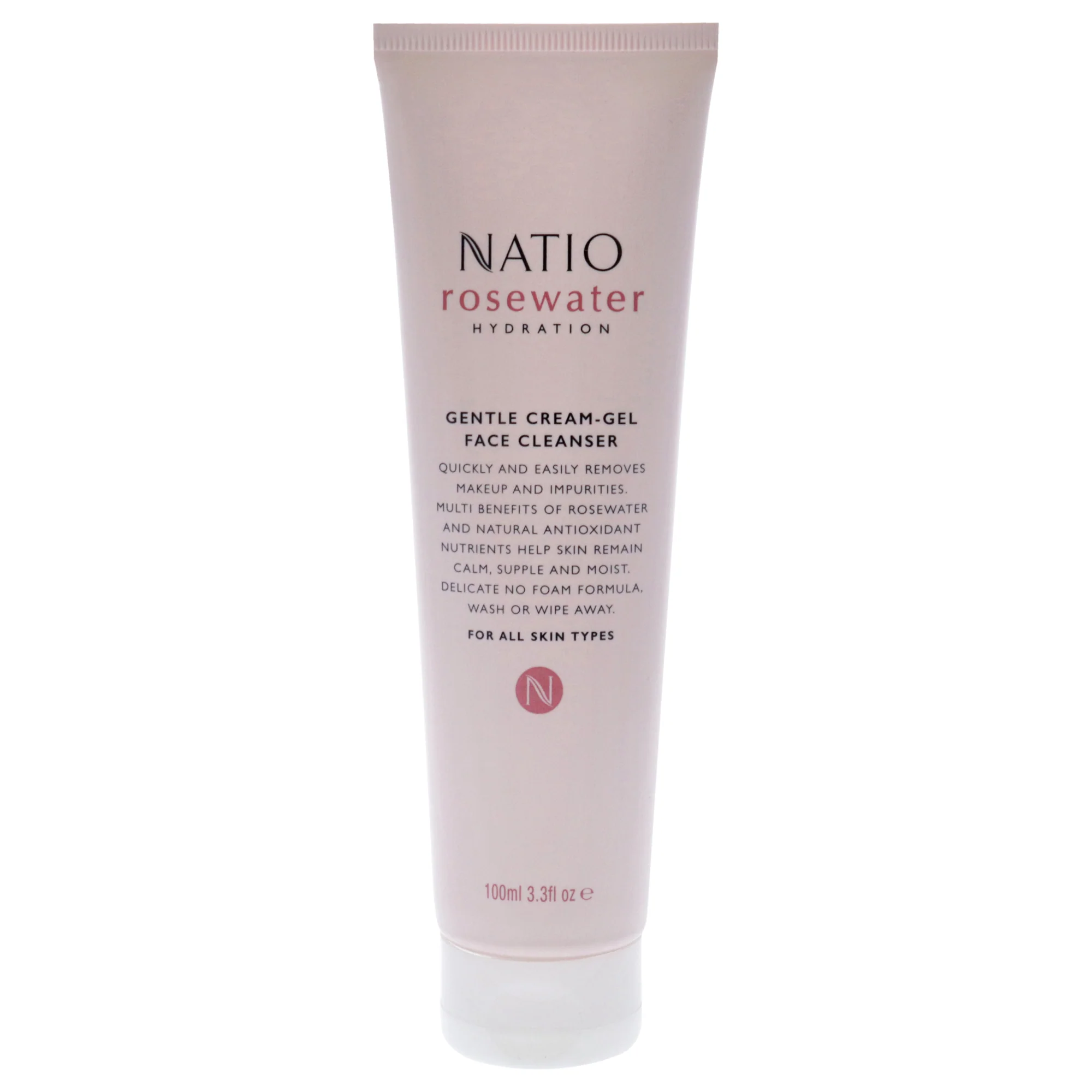 Rosewater Gentle Cream-Gel Face Cleanser by Natio for Women - 3.3 oz Cleanser