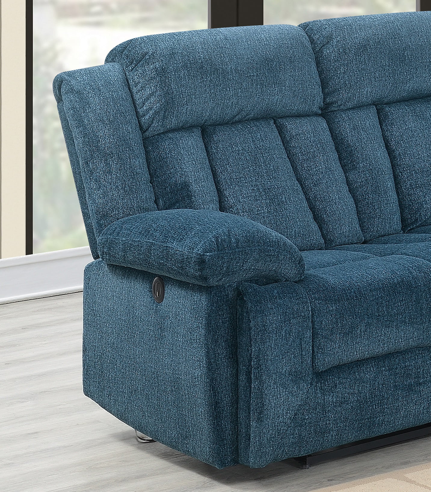 Power Motion Reclining Unique Elegant Chenille Fabric Sectional Sofa set Dark Blue Metal Reclining Sectional Sofa Set 3pcs Set