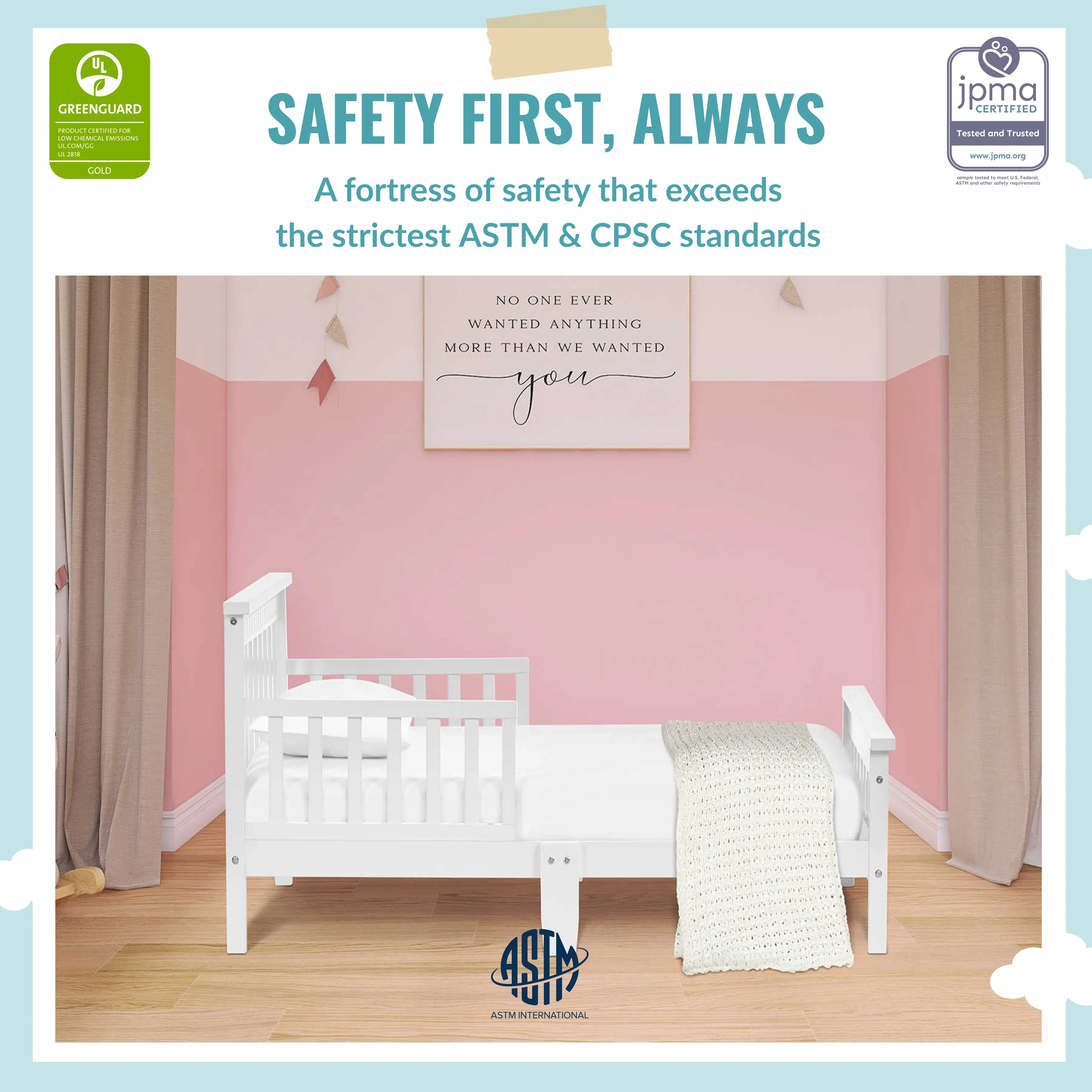 Dream On Me San-Fran Toddler Bed made with Sustainable New Zealand Pinewood, White