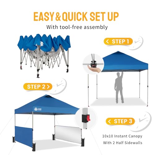 CROWN SHADES 10x10 Pop up Canopy Tent Instant Canopy with 150D Silver Coated Fabric Including 2 Half Sidewalls, 4 Ropes, 8 Stakes, 4 Weight Bags, STO 'N Go Bag, Grid Grey