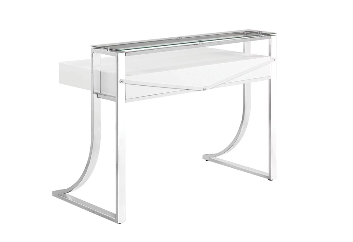 Gemma 2-drawer Writing Desk Glossy White and Chrome