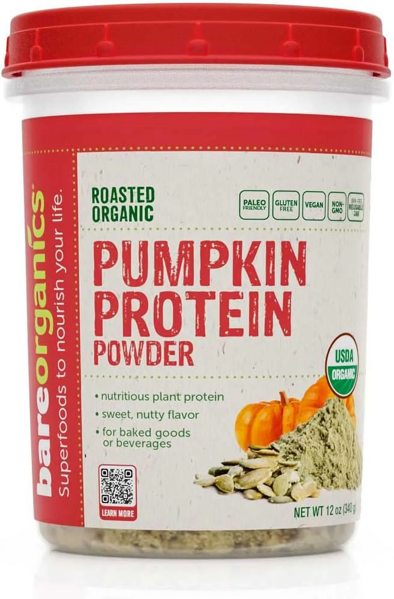 Bare Organics Pumpkin Protein Powder, 12 Oz, 3 Pack