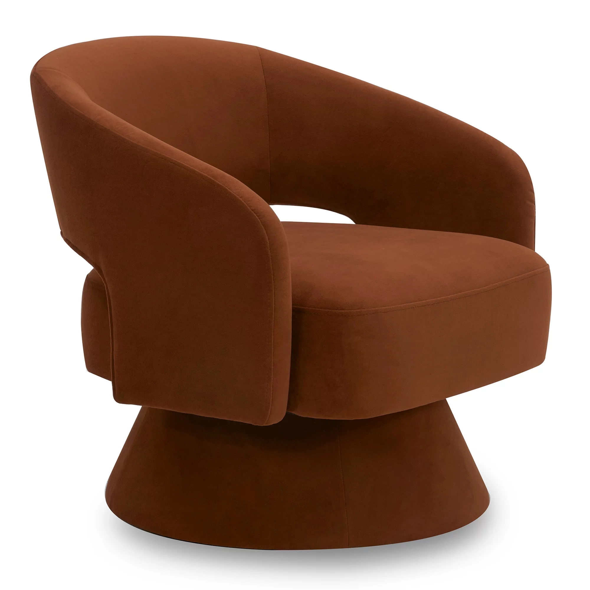 CHITA Swivel Fabric Accent Chair with Open Back&Wood Base,Modern Armchairs for Living Room Bedroom,Burnt Orange