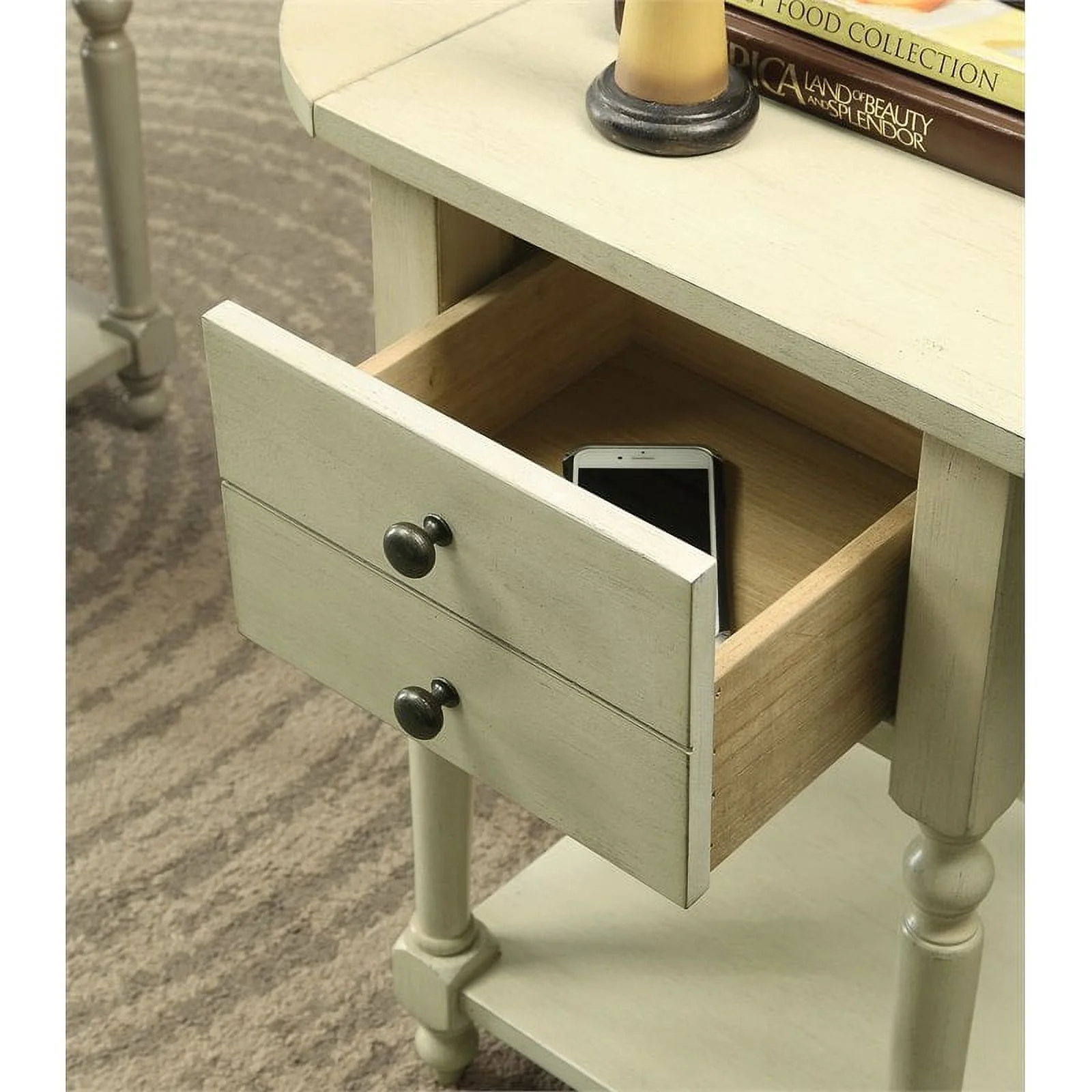 Bowery Hill Transitional Wood Drop-Leaf Side Table in Antique White