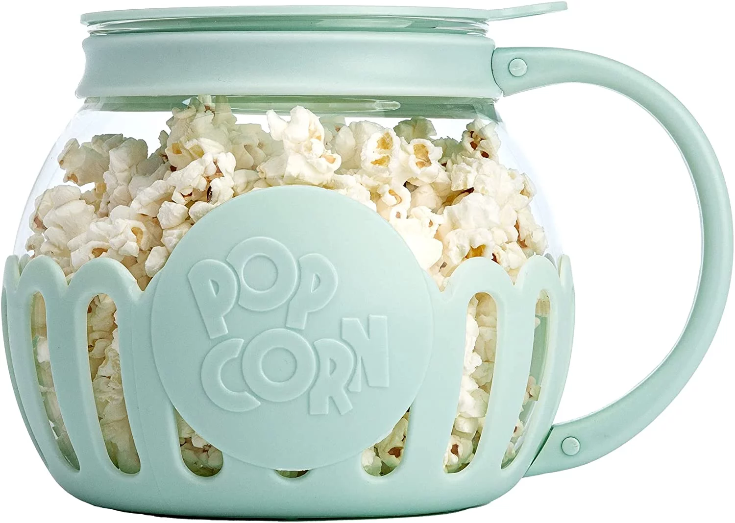 Ecolution Original Microwave MicroPopcorn Popper, Borosilicate Glass, 3-in-1 Lid, Dishwasher Safe, BPA Free, 1.5 Quart Snack Size, Aqua