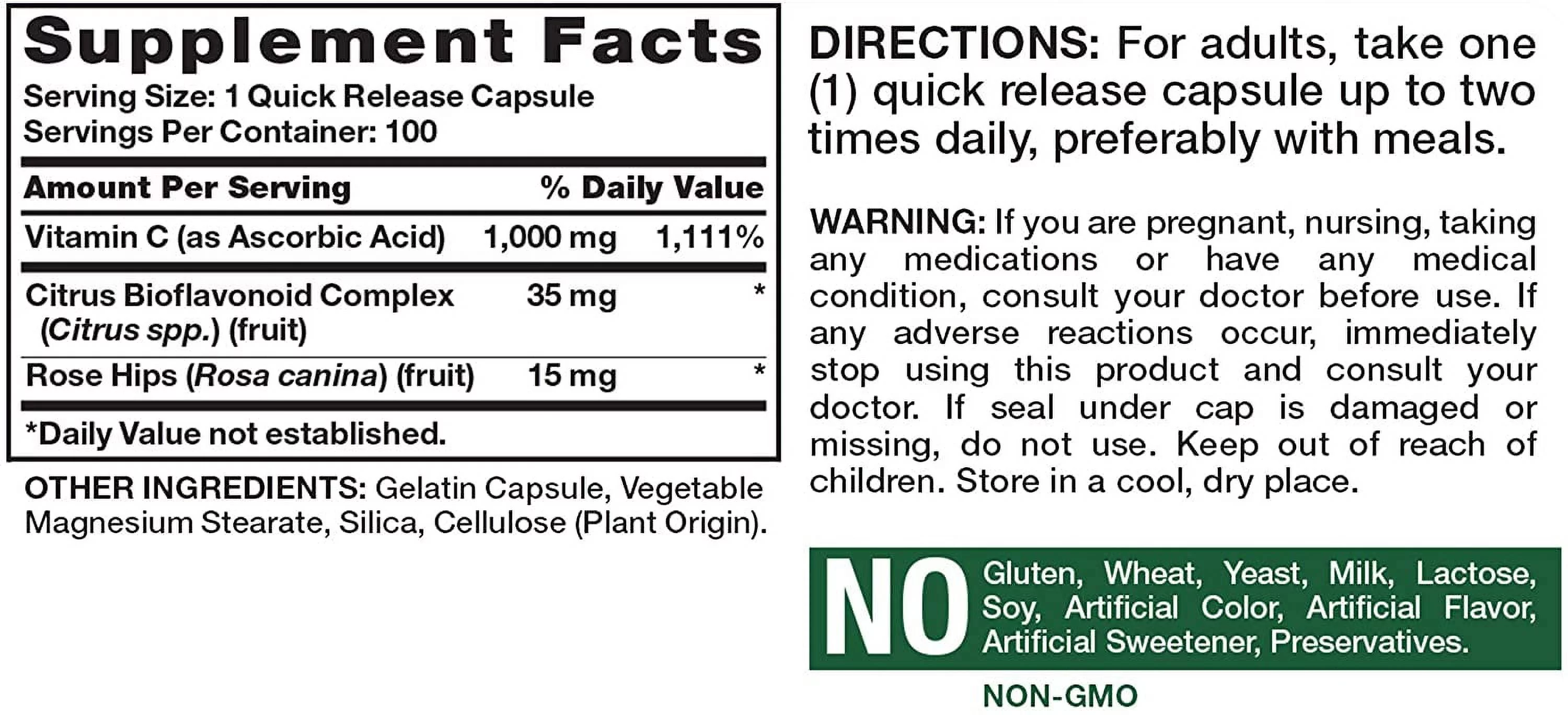 Nature's Truth Vitamin C 1000 mg plus Bioflavonoids & Wild Rose Hips Coated Caplets - 100 ct, Pack of 3
