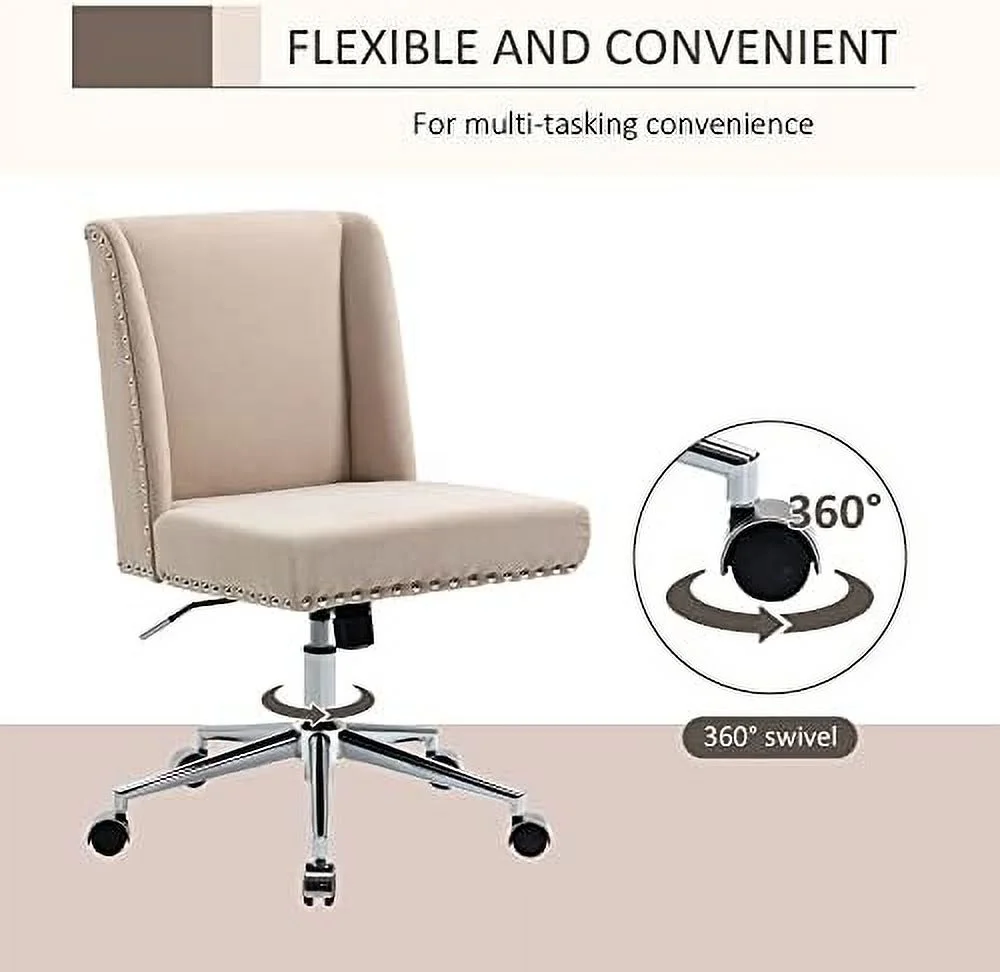 Back Home Office Chair, Task Chair With Tilt, 360° Swivel, Padded Desk Chair With Adjustable Height, Beige