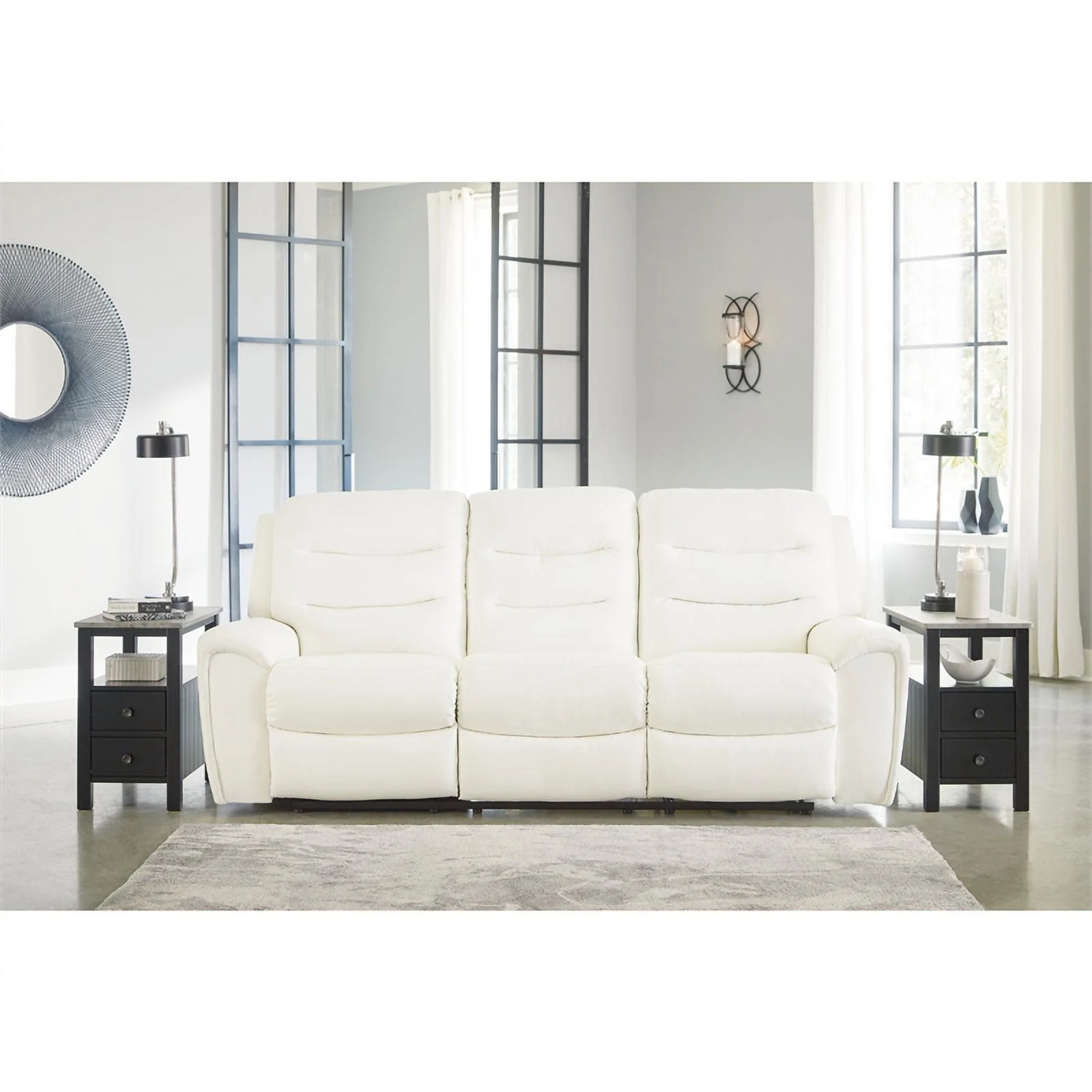 Ashley Furniture Warlin Faux Leather Power Reclining Sofa with Headrest in White