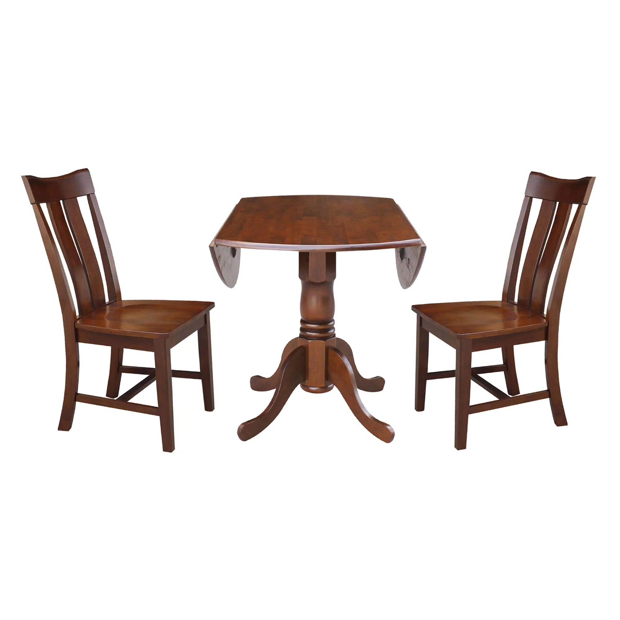 International Concepts Solid Wood 3-Piece Dining Set with 42 in. Dual Drop Leaf Table and 2 Splat Back Dining Chairs in Espresso