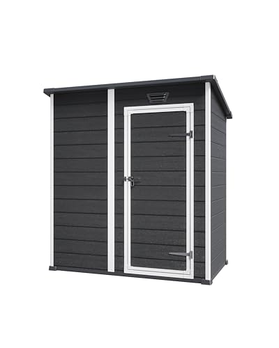 Keter Essential Shed 4x6 Resin Outdoor Storage Shed Ideal Storage for Patio Furniture, Garden Tools Bike Accessories, Beach Chairs and Lawn Mower, Black and White