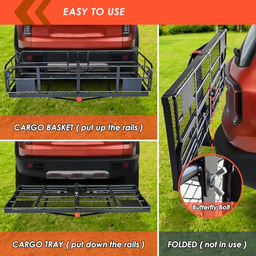 MeeFar Folding Hitch Mount Cargo Carrier Basket 60