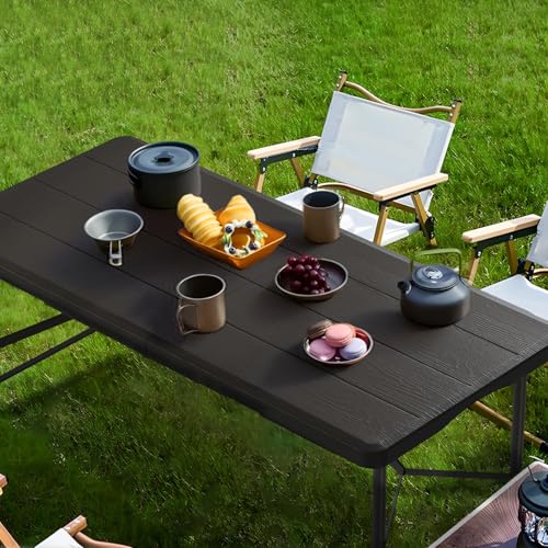 Folding Table, 4ft Folding Table, Black, Waterproof & Heat-Resistant, Foldable for Easy Transport, Steel Frame, Easy to Clean, Stylish Design