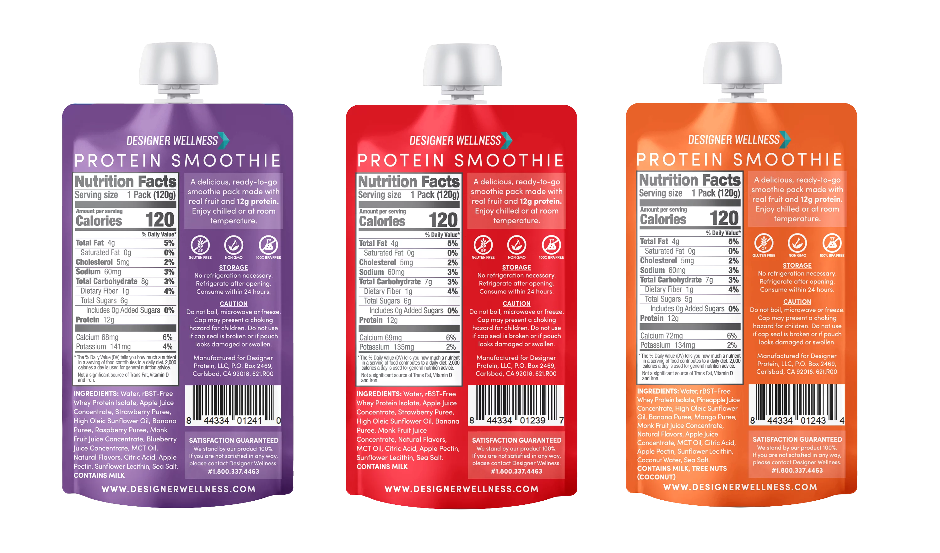 Designer Wellness Protein Smoothie, 12 Count Variety Pack, Real Fruit, 12g Protein, Low Carb, Zero Added Sugar, Gluten-Free