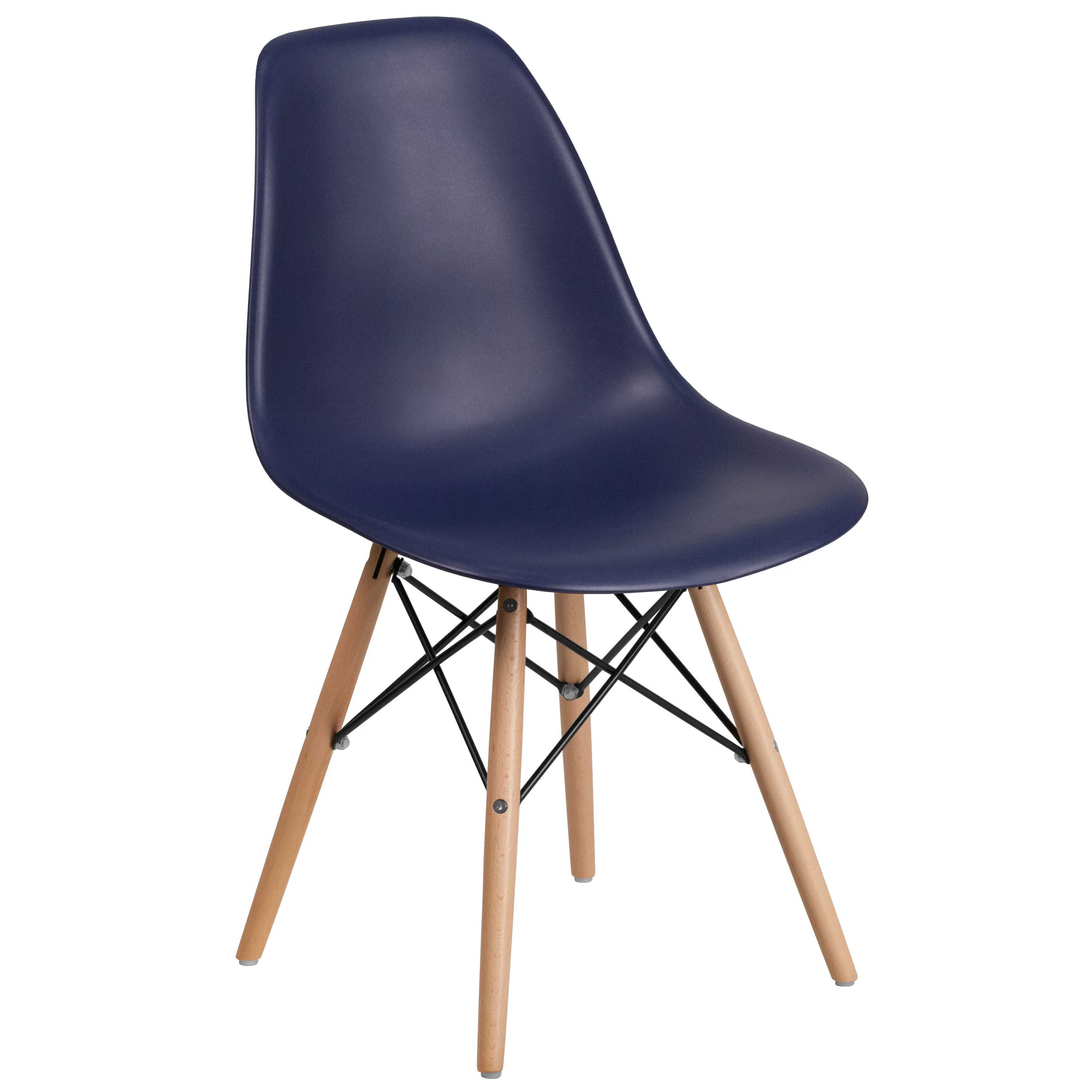 Flash Furniture 2 Pack Elon Series Navy Plastic Chair with Wooden Legsase