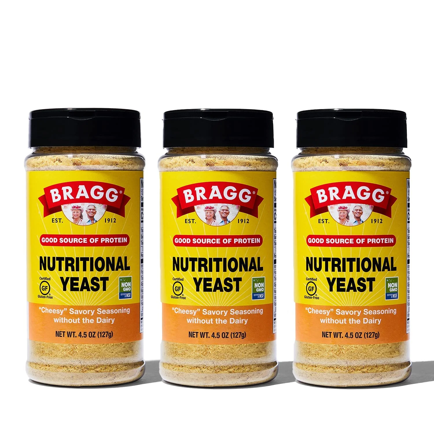 Bragg Nutritional Yeast Seasoning - Vegan, Gluten Free Cheese Flakes - Good Source of Protein & Vitamins - Nutritious Savory Parmesan Cheese Substitute - Non GMO Verified, 4.5 ounce, 3-Pack