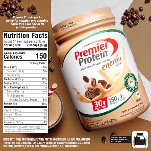 Premier Protein Powder, Vanilla Milkshake, 30g Protein, 1g Sugar, 100% Whey Protein, Keto Friendly, No Soy Ingredients, Gluten Free, 17 Servings, 23.3 Ounces