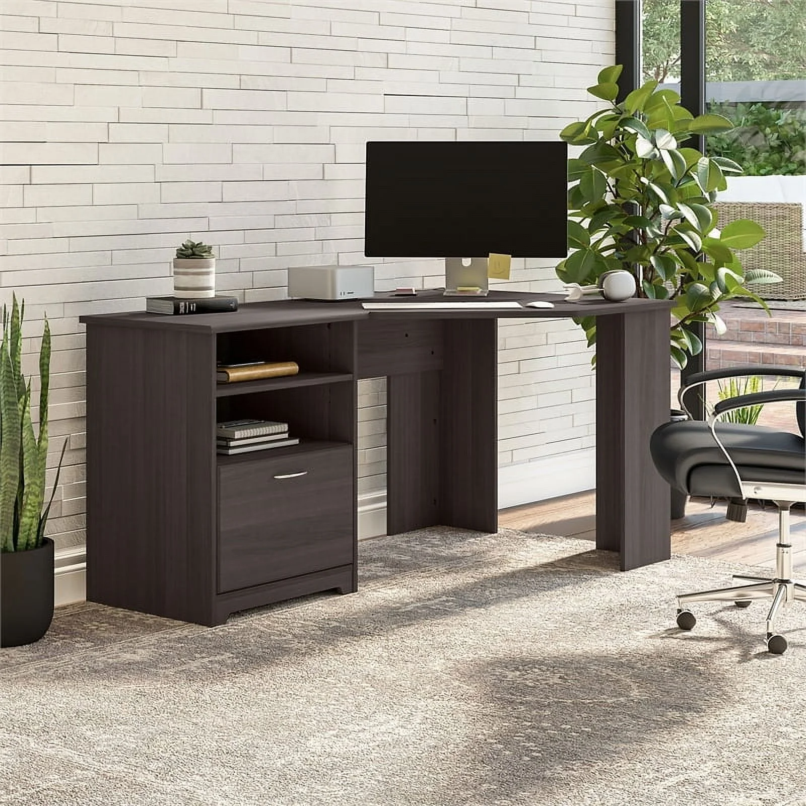 Scranton & Co Traditional Engineered Wood Corner Desk in Heather Gray