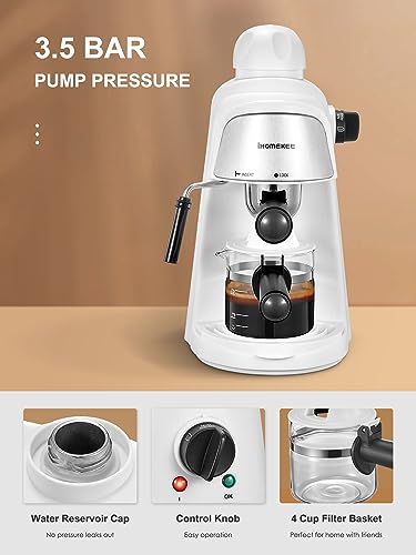 Espresso Machine, 3.5Bar Espresso and Cappuccino Machine with Fast Heating Function, 1-4 Cups Coffee Maker with Milk Frothing Function and Steam Wand (Red)