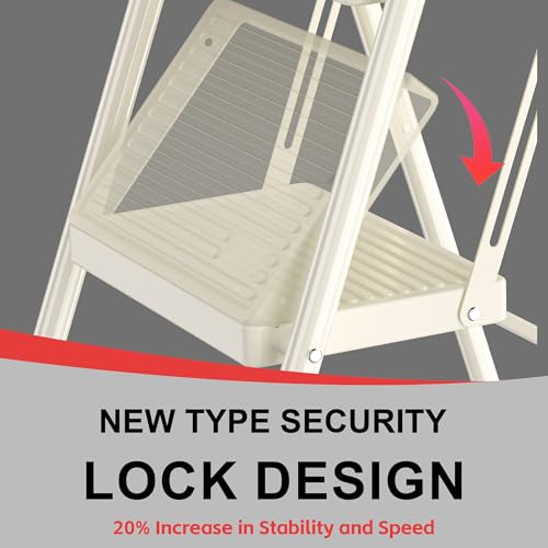 Step Ladder Foldable Folding Stool - for Home Adults Kitchen 3 Stepping Extension Tall Heavy Duty with Handrails - Closet Stepstool Stair Ladders Extendable Stepladder for Indoor House 600Lbs