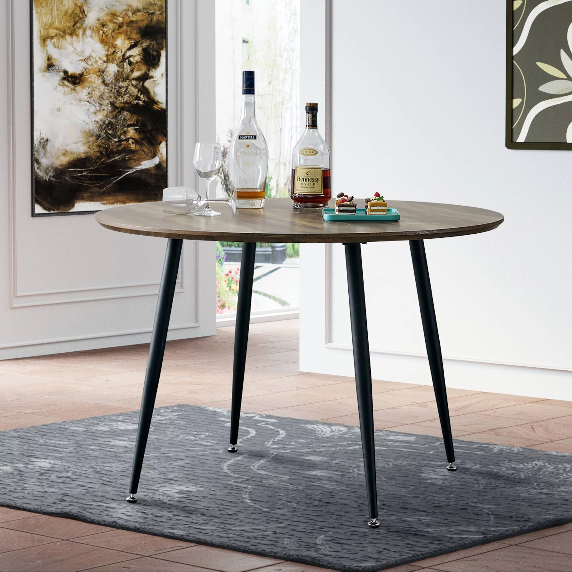 Diameter 44.8 inch MDF Modern simplicity roundI Imitation wood grain dining table.Applicable 6-8 persons to dining room and meeting room.