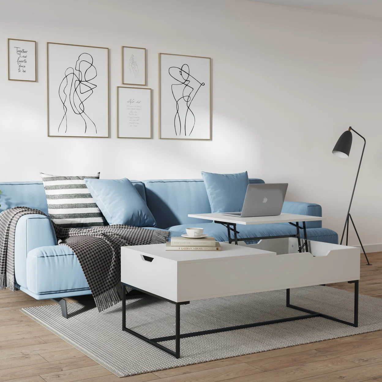 Hayden White Distressed Engineered Wood Grain Finish Half Lift Top Coffee Table