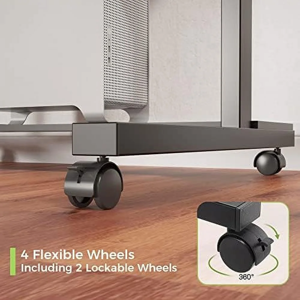 HJZBNONE Ergonomic Mobile Standing Desk 41 Inch  Lockable Home Office Height Adjustable Computer Desk PC Table with Hutch  Teak Top