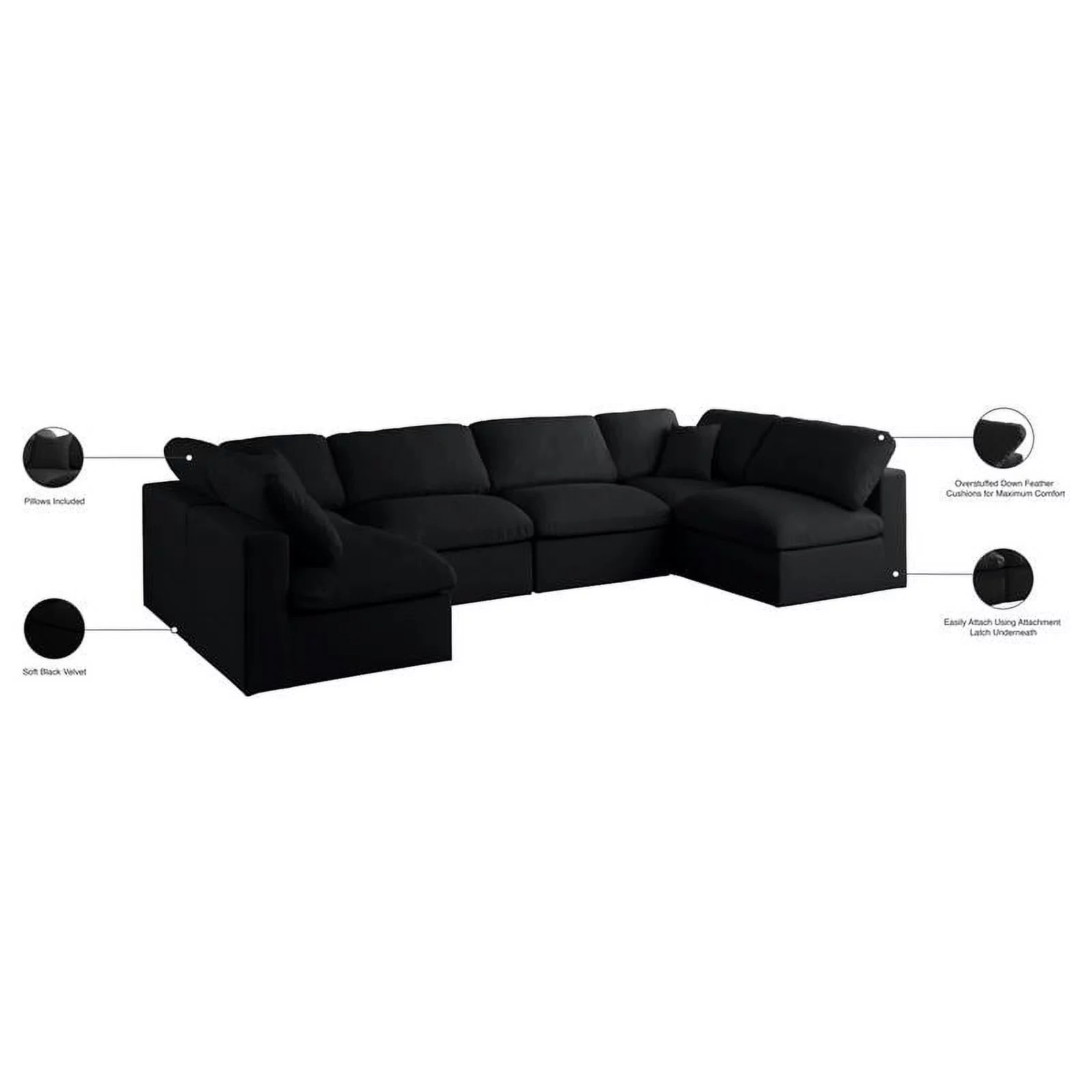 Meridian Furniture Plush Black Velvet Standard Modular Sectional