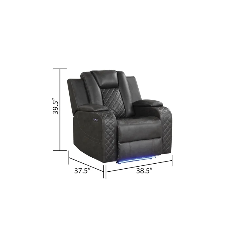 Benz LED & Power Recliner 3 PC Made With Faux Leather in Gray