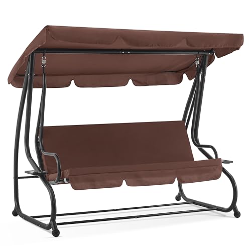 MCombo 3 Seat Patio Swing Chair, Outdoor Swing with Adjustable Canopy, Weather Resistant Steel Frame, Porch Swing Sets for Backyard, Poolside, Balcony, 4090 (Burgundy)