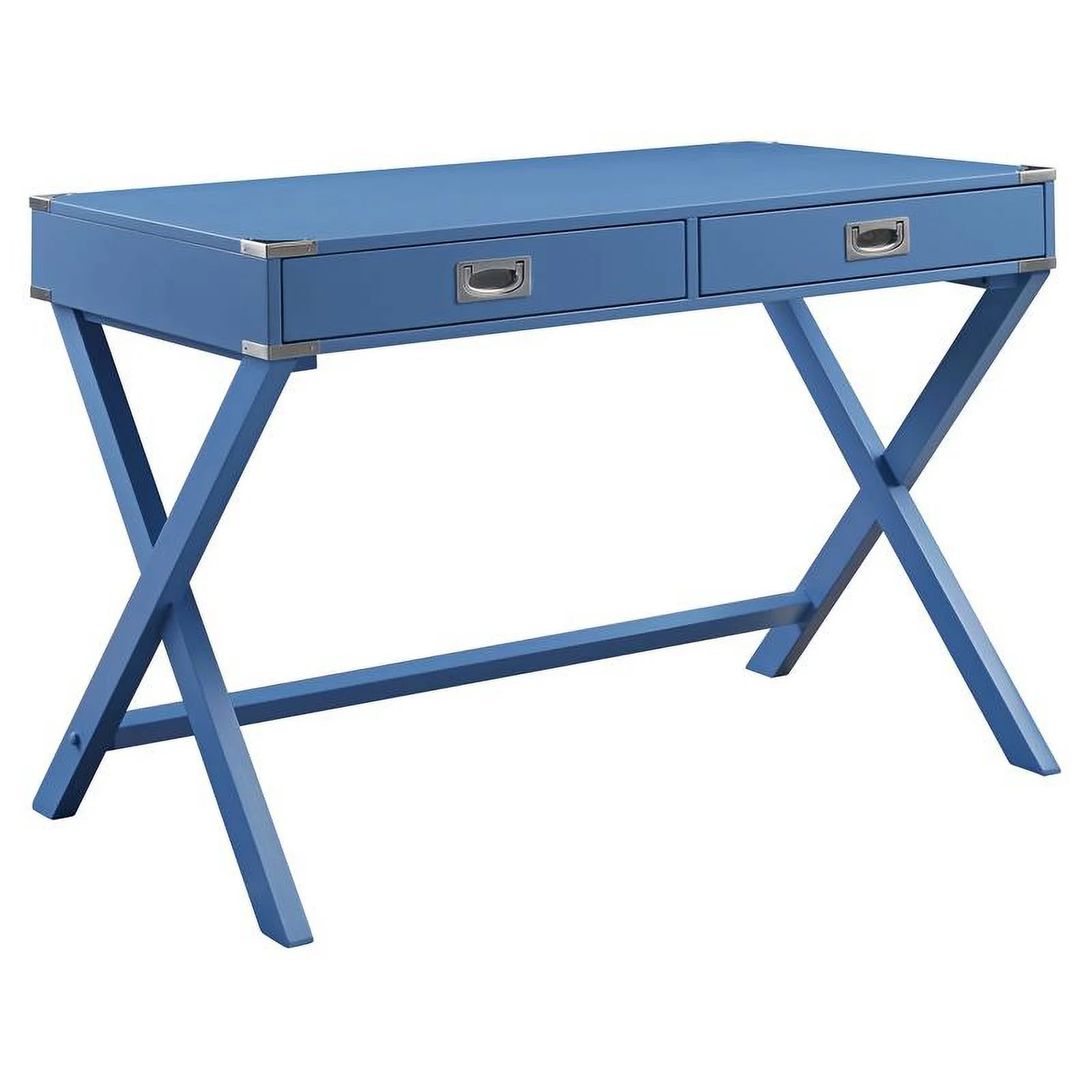 UrbanPro Wooden Rectangular 2-Drawer Writing Desk with X-Shaped Base in Blue