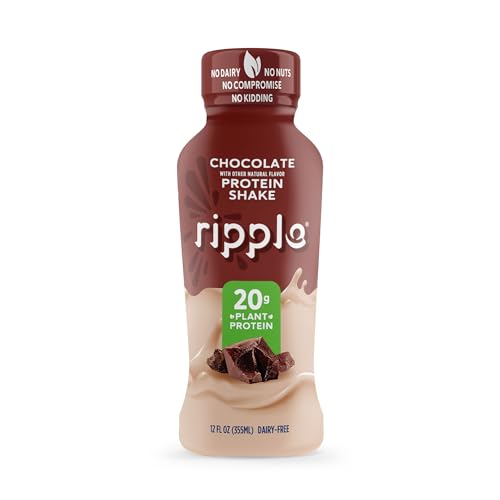Ripple Vegan Protein Shake | Chocolate | 20g Nutritious Plant Based Pea Protein | Shelf Stable | No GMOs, Soy, Nut, Gluten, Lactose | 12 Oz, 12 Pack