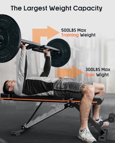Lusper Weight Bench for Home Gym, Adjustable and Foldable 700LB/800LB Weight Bench, Multi-Purpose Workout Bench for Bench Press Sit up Incline Flat Decline