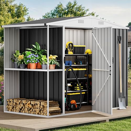 DWVO 6x4ft Storage Shed for Outdoors, Metal Sturdy Weatherproof Tool Locker with Secure Door and Ventilation for Equipment, Mowers, Bikes, Outdoor Spaces, Dark Gray