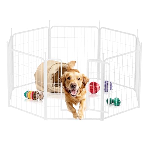 Dog Playpen 32 Inch 8 Panels, Heavy Duty Metal Pet Playpen Indoor Outdoor for Camping, Yard, RV, Garden Fence, Privacy Patio, White