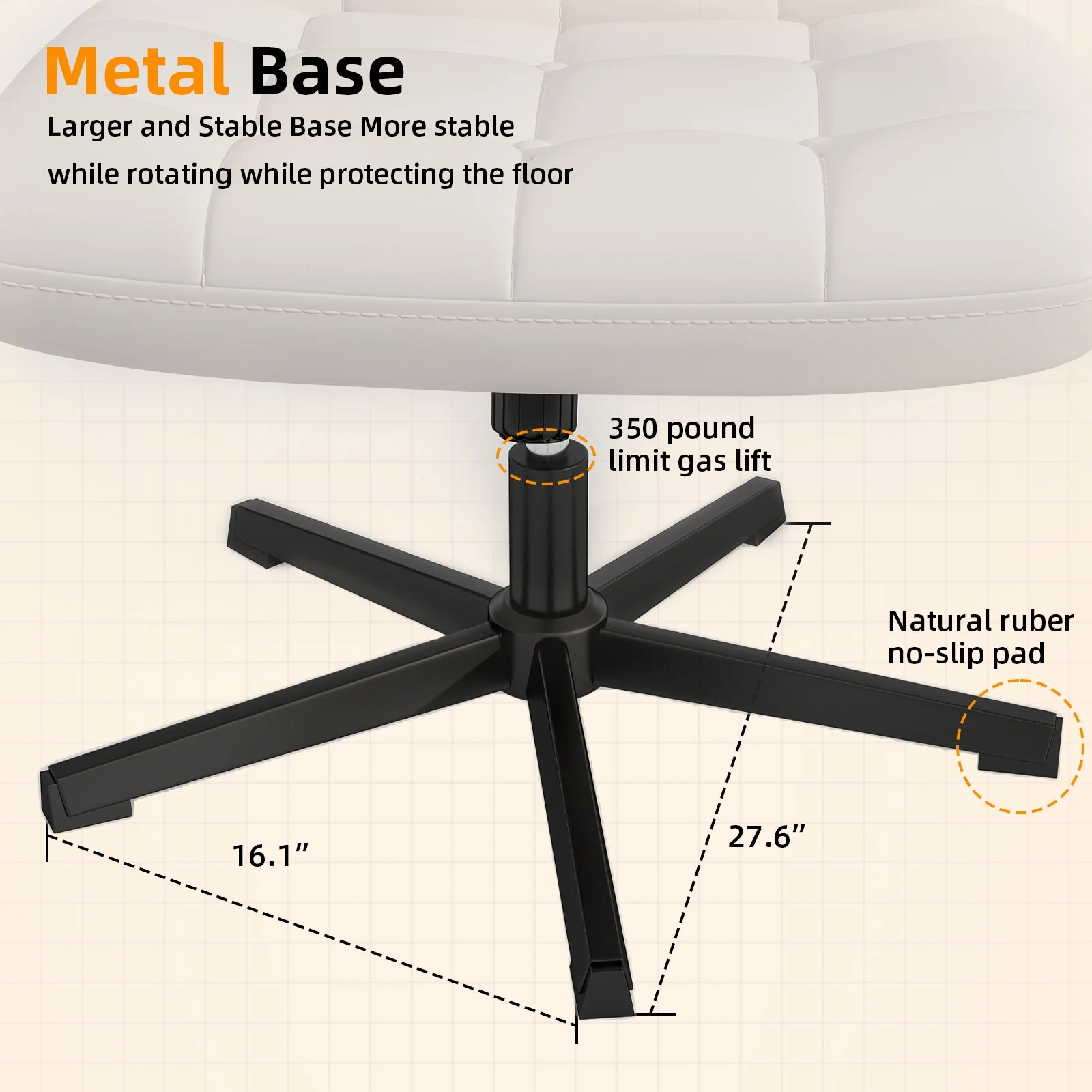 SeekFancy Criss Cross Legged Office Chair, Pu Leather Armless Desk Chair No Wheels, Wide Seat Home Office Task Chair Mid Back Vanity Chair, White