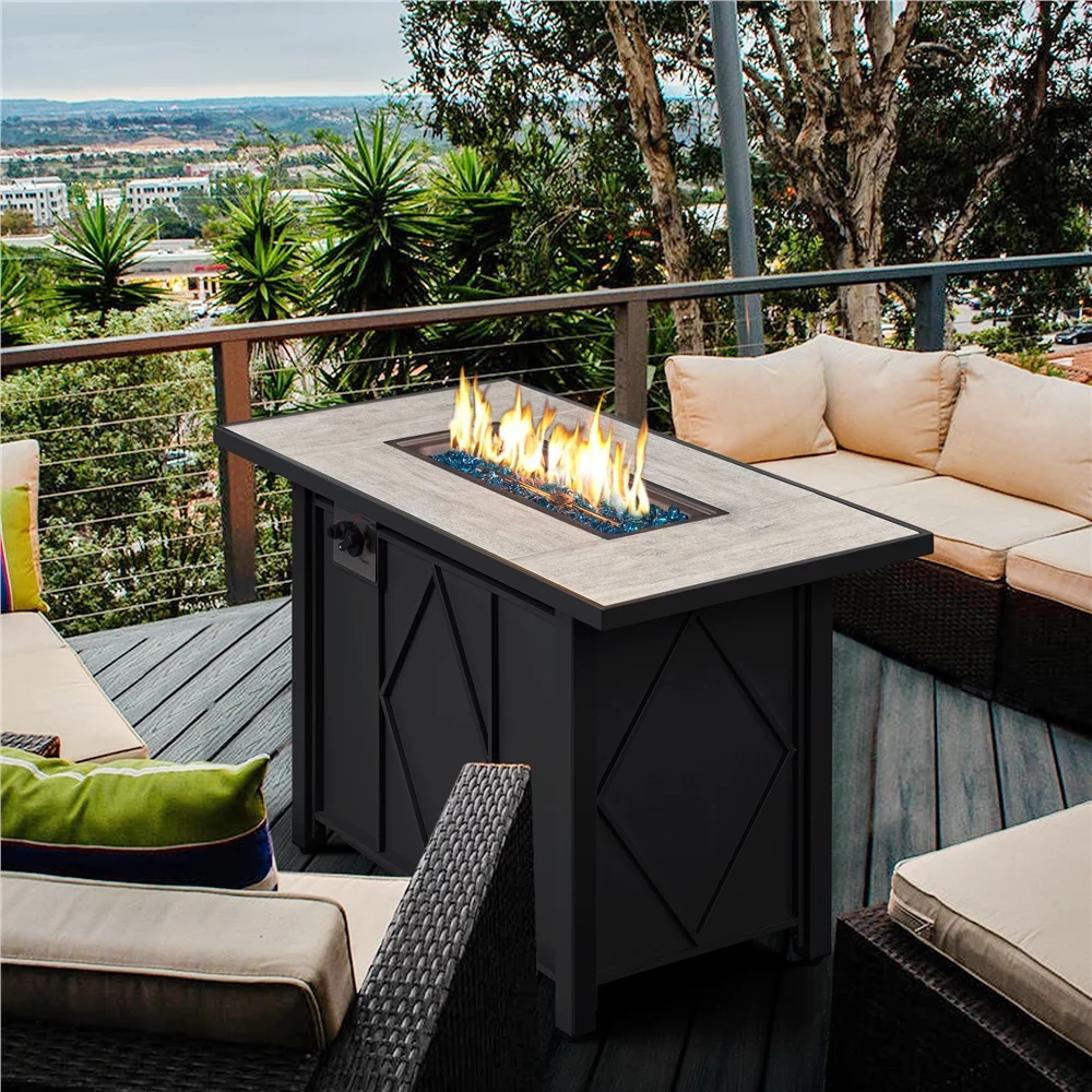 Topeakmart 43″ Metal Fire Table w/ Ceramic Top & Cover, Black/Wood