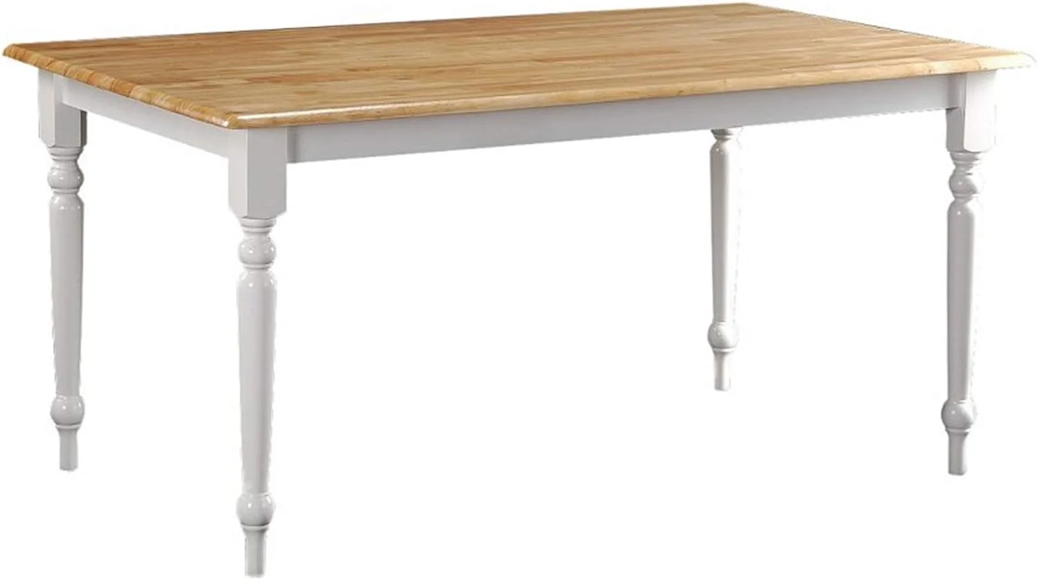 Grained Rectangular Wooden Dining Table With Turned Legs, Brown And White