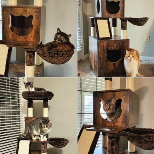 YITAHOME Modern Cat Tree with Litter Box Enclosure, Combo Endtable and Large Cat Tower with Basket, 4-in-1 Litter Box Furniture Hidden and Scratching Post for Large Cats
