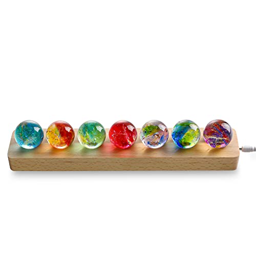 7pcs Colorful Healing Spheres for Meditation Crystal Cracked Balls with LED Wooden Stand Night Light Decoration Balls Set for Home