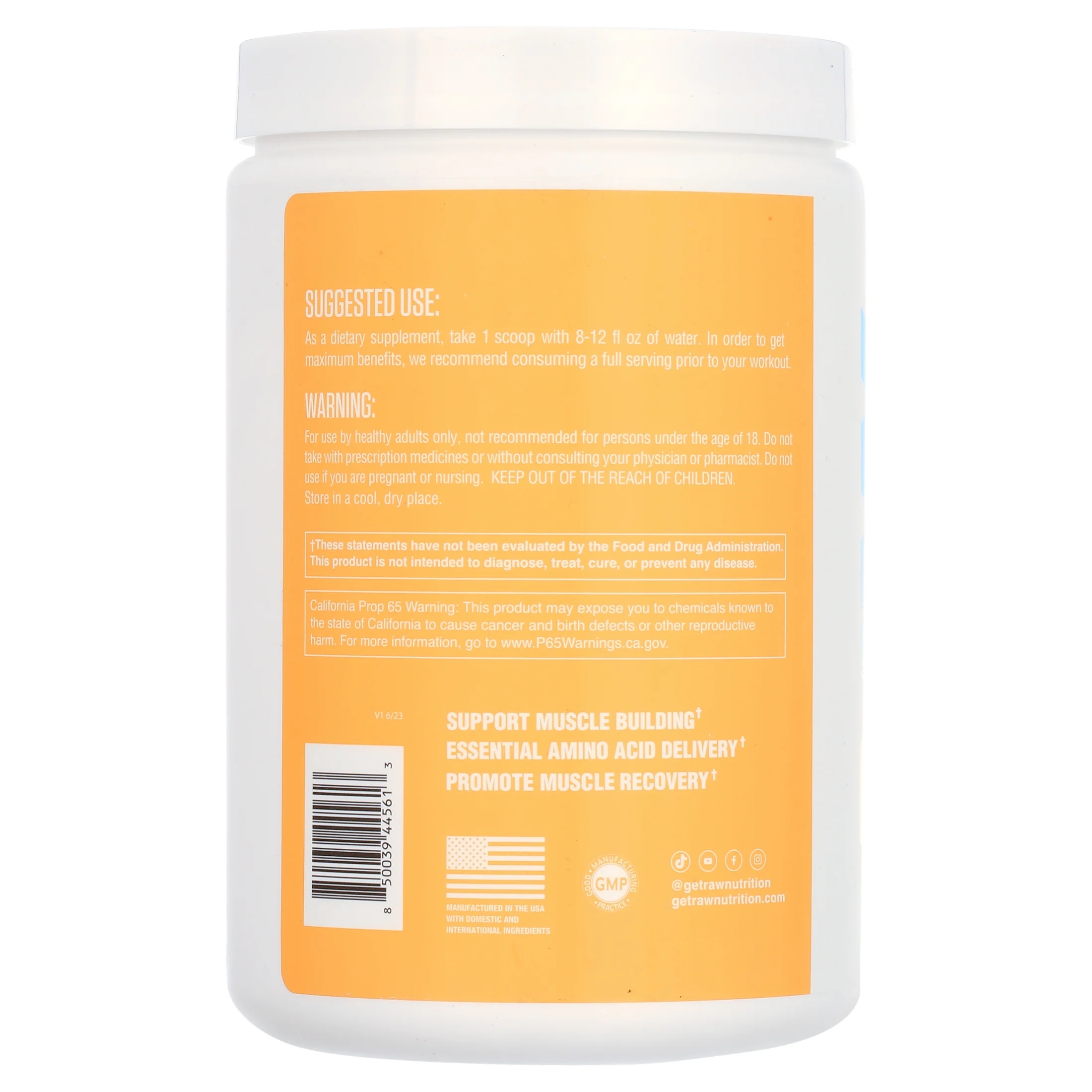 RAW Nutrition EAA Essential Amino Acids Powder Supplement, Island Slushie, 25 Servings