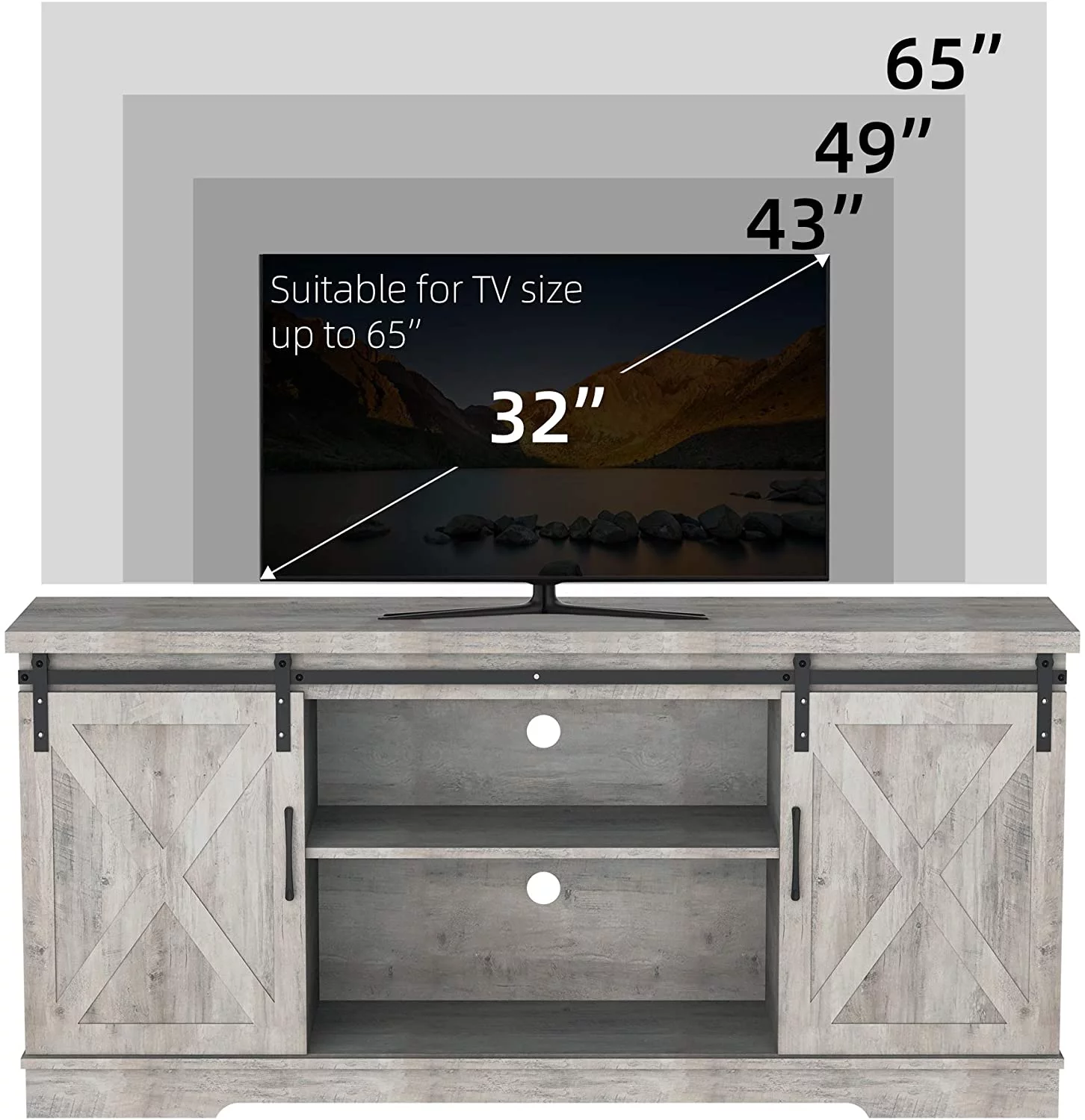 TV Stand, Modern Farmhouse Sliding Barn Door TV Stand,TV Stand for 65