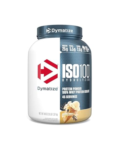 Dymatize ISO100 Whey Protein Powder Isolate, Cookies & Cream, 25g of Protein, 20 Servings, 5.5g BCAAs, Less Than 120 Cal., Gluten Free, 1g Fat, 1g Sugar, 2g Carb
