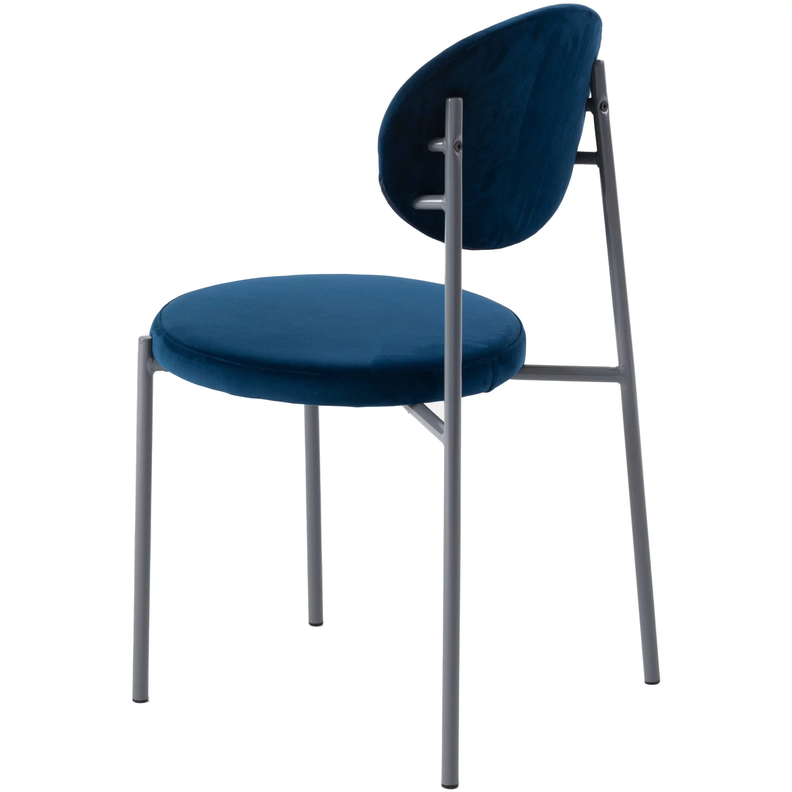 LeisureMod Euston Modern Velvet Dining Kitchen Side Chair with Powder Coated Grey Steel Frame, Set of 4 (Navy Blue)