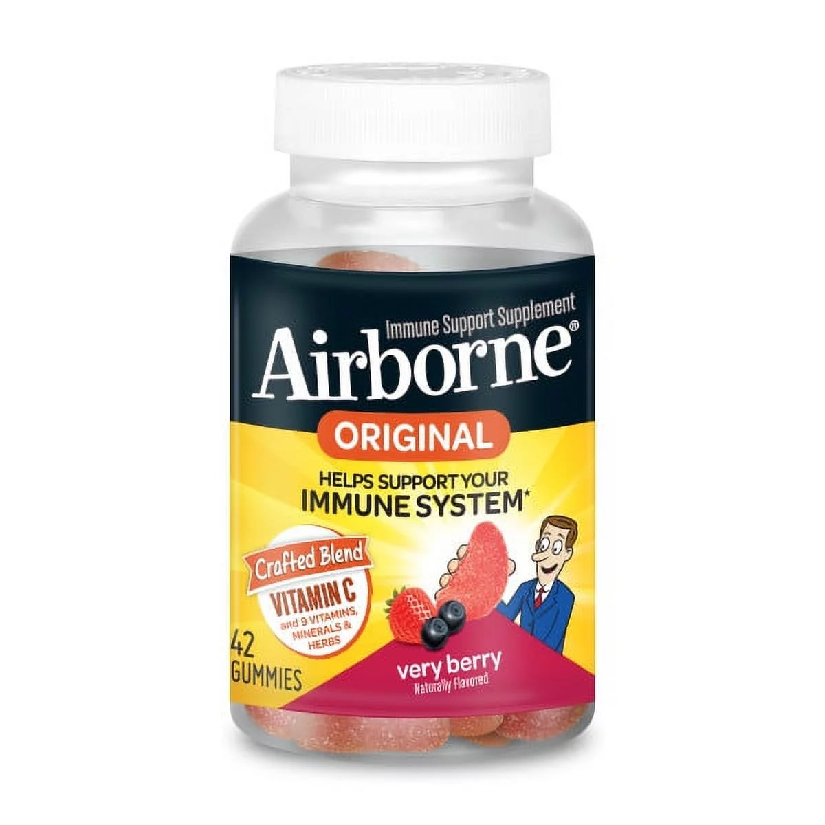 Airborne Mixed Berry Flavored Gummies - 1000mg of Vitamin C and Minerals & Herbs Immune Support, 42 count