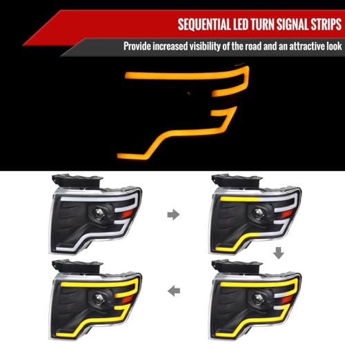 Switchback Sequential LED Turn Signal Projector Headlights (Black Housing/Clear Lens) Made for and Compatible with 2009-2014 Ford F-150