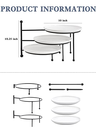 Kanwone 3 Tiered Serving Stand with White Porcelain Plates, 10