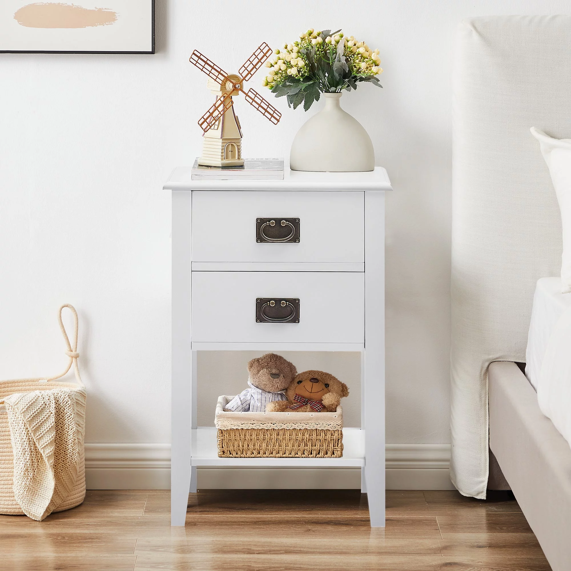 VECELO 3-Piece Modern Bedroom Set with 7 Drawers LED Dresser and 2 Nightstands with 2-Drawer, White