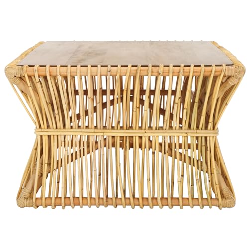 SAFAVIEH Home Collection Gensho Tropical Coastal Boho Natural/Golden Brown Rattan Solid Wood Coffee Table (Fully Assembled)